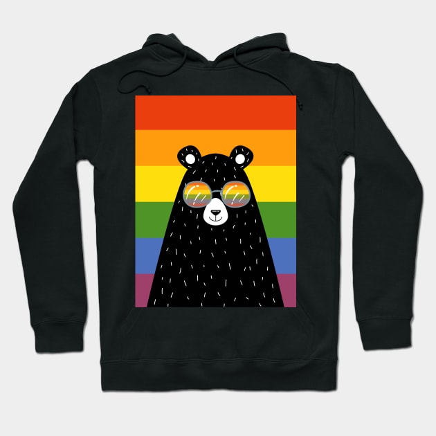 Gay Pride Bear In Sunglasses With Rainbow Flag Hoodie by Ricaso